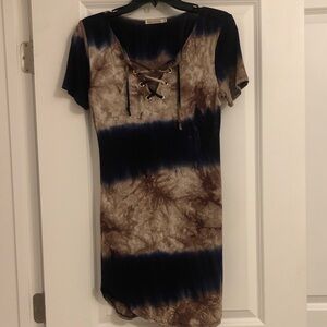 Lush Black and Brown Tie-Dye Lace-Up Top